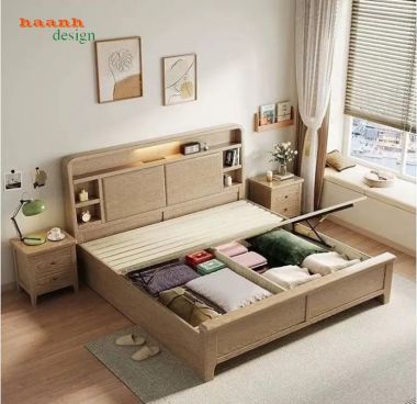 Giường Gỗ Tự Nhiên Hiện Đại Thiết Kế Tối Giản Đầy Tinh Tế-DHN 016