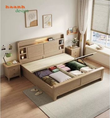 Giường Gỗ Tự Nhiên Hiện Đại Thiết Kế Tối Giản Đầy Tinh Tế-DHN 016