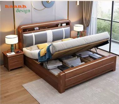 Mẫu Giường Gỗ Tự Nhiên Đẹp Cao Cấp Từ Gỗ Óc Chó Bắc Mỹ-DHN 017
