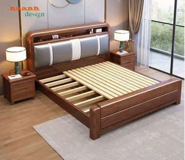 Mẫu Giường Gỗ Tự Nhiên Đẹp Cao Cấp Từ Gỗ Óc Chó Bắc Mỹ-DHN 017