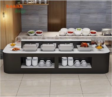 Xu hướng thiết kế bàn buffee nhà hàng gỗ công nghiệp 2023-BFF 003