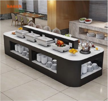 Xu hướng thiết kế bàn buffee nhà hàng gỗ công nghiệp 2023-BFF 003