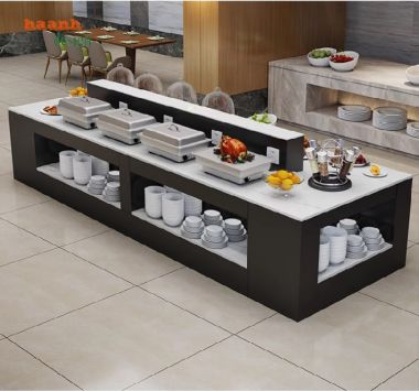 Xu hướng thiết kế bàn buffee nhà hàng gỗ công nghiệp 2023-BFF 003