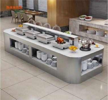 Xu hướng thiết kế bàn buffee nhà hàng gỗ công nghiệp 2023-BFF 003