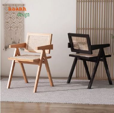Bàn ghế phòng bếp gỗ sồi phối mây – Mộc mạc và tinh tế-BGA 011