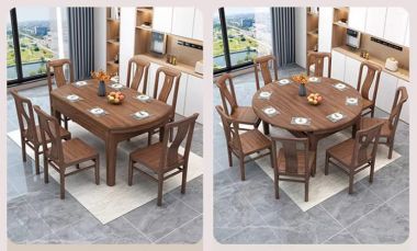 Bàn ghế ăn thông minh gỗ sồi – Linh hoạt mở rộng, bền đẹp-BGA 005