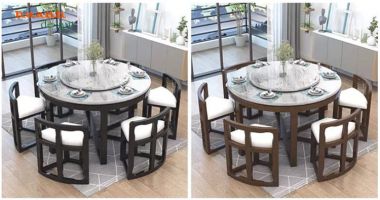 Bàn ăn tròn mở rộng màu trắng kèm ghế bo cong - BGA 016