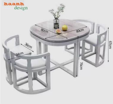 Bàn ăn tròn mở rộng màu trắng kèm ghế bo cong - BGA 016