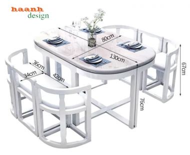 Bàn ăn tròn mở rộng màu trắng kèm ghế bo cong - BGA 016