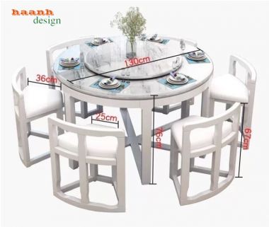 Bàn ăn tròn mở rộng màu trắng kèm ghế bo cong - BGA 016