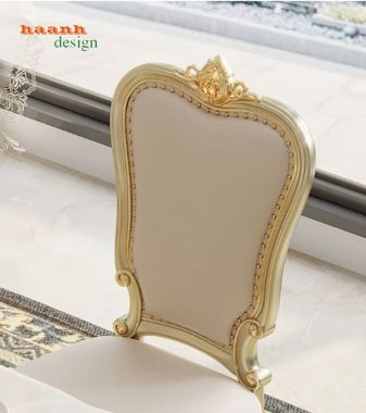 Bàn ăn tân cổ điển 6 ghế màu kem viền vàng - BAC 012
