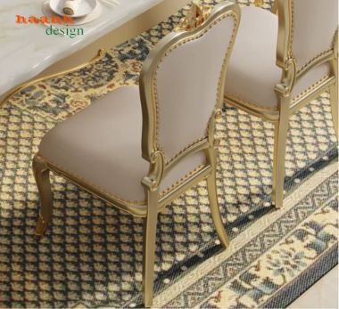 Bàn ăn tân cổ điển 6 ghế màu kem viền vàng - BAC 012