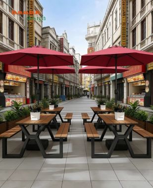 Bàn ghế chân sắt mặt gỗ teak – Giải pháp ngoại thất bền đẹp-NTG 025