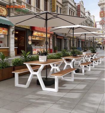 Bàn ghế chân sắt mặt gỗ teak – Giải pháp ngoại thất bền đẹp-NTG 025