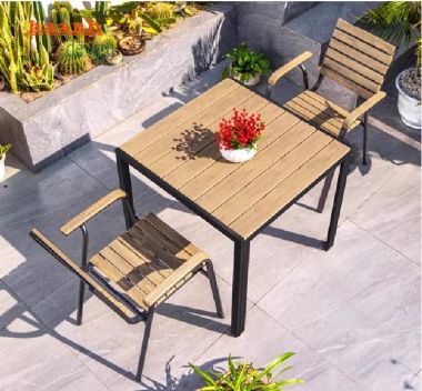 Đẳng cấp Bàn ghế chân sắt mặt gỗ teak cho không gian sống-NTG 014