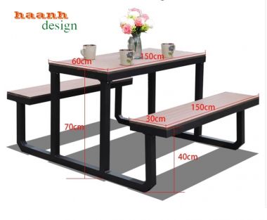  Bàn ghế chân sắt mặt gỗ nhựa ngoài trời NTG 007