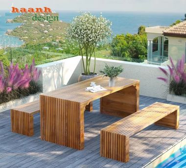 Bàn ghế ngoài trời gỗ Teak tự nhiên đơn giản bền lâu. BGT 012