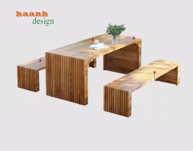 Bàn ghế ngoài trời gỗ Teak tự nhiên đơn giản bền lâu. BGT 012