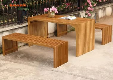 Bàn ghế ngoài trời gỗ Teak tự nhiên đơn giản bền lâu. BGT 012