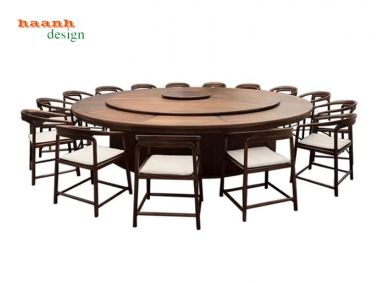 Mẫu bàn ăn gỗ óc chó đẹp có mâm xoay cho nhà hàng cao cấp-BGD 007