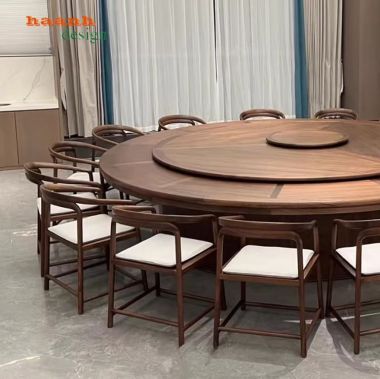 Mẫu bàn ăn gỗ óc chó đẹp có mâm xoay cho nhà hàng cao cấp-BGD 007