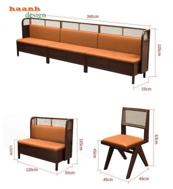 Bàn ghế ăn nhà hàng gỗ hiện đại phối đệm cam - BNH 013