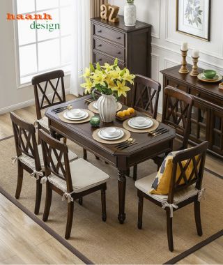 Bộ bàn ăn tân cổ điển đẹp sang trọng chuẩn phong cách Mỹ-NHT 007