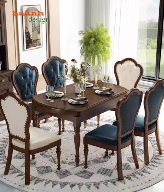 Mẫu bàn ăn cổ điển đẹp cao cấp cho nhà hàng khách sạn-NHT 006