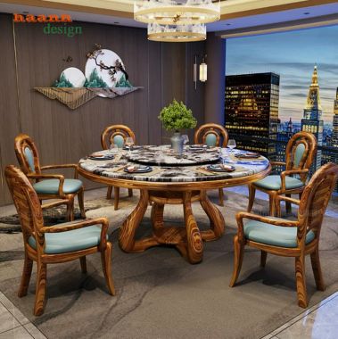 Bàn ghế nhà hàng tân cổ điển bàn tròn mâm xoay - NHT 008