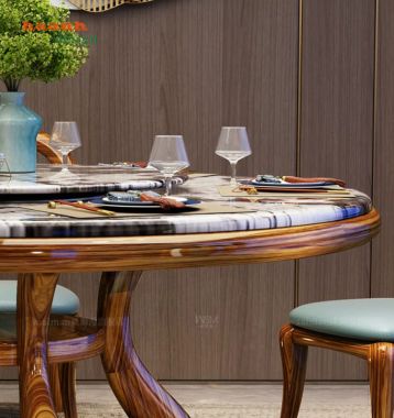 Bàn ghế nhà hàng tân cổ điển bàn tròn mâm xoay - NHT 008