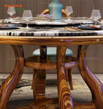 Bàn ghế nhà hàng tân cổ điển bàn tròn mâm xoay - NHT 008
