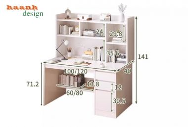 Bộ bàn học trẻ em kèm giá sách đẹp, an toàn cho phòng bé-BHC 006