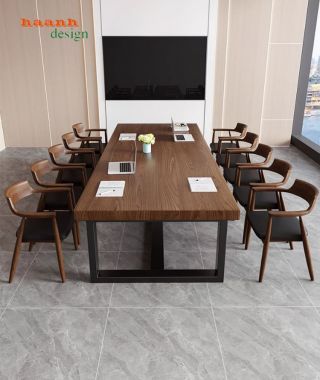 Mẫu bàn họp văn phòng chân sắt mặt gỗ đẹp sang trọng-BHS 014