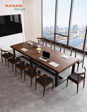 Mẫu bàn họp văn phòng chân sắt mặt gỗ đẹp sang trọng-BHS 014