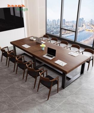 Mẫu bàn họp văn phòng chân sắt mặt gỗ đẹp sang trọng-BHS 014