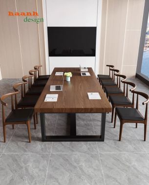 Mẫu bàn họp văn phòng chân sắt mặt gỗ đẹp sang trọng-BHS 014