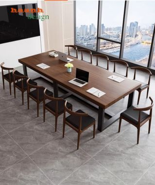 Mẫu bàn họp văn phòng chân sắt mặt gỗ đẹp sang trọng-BHS 014