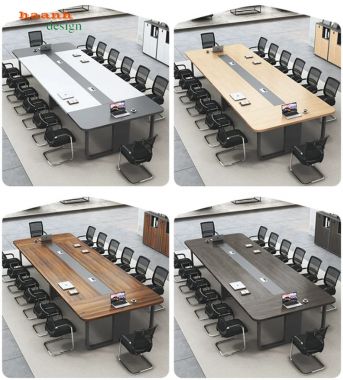 Bàn họp chân sắt mặt gỗ dài có dải kỹ thuật - BHS 017