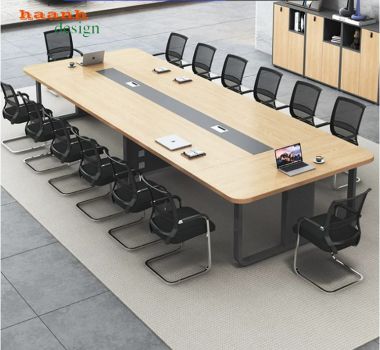 Bàn họp chân sắt mặt gỗ dài có dải kỹ thuật - BHS 017