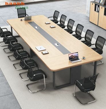 Bàn họp chân sắt mặt gỗ dài có dải kỹ thuật - BHS 017