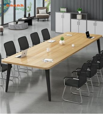 Bàn họp chân sắt mặt gỗ bo góc hiện đại - BHS 018