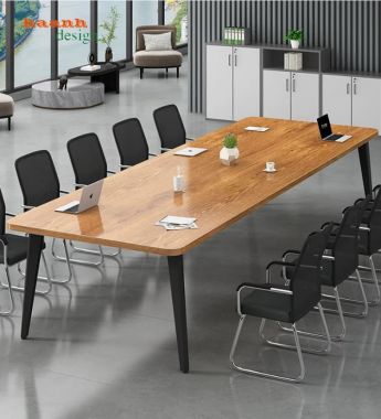 Bàn họp chân sắt mặt gỗ bo góc hiện đại - BHS 018