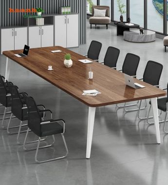 Bàn họp chân sắt mặt gỗ bo góc hiện đại - BHS 018