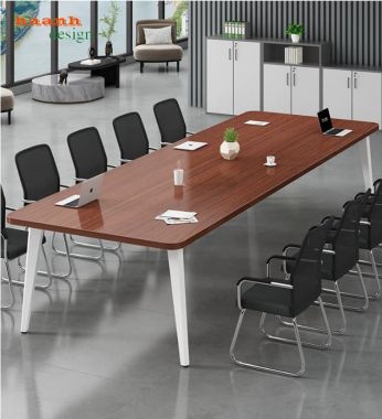 Bàn họp chân sắt mặt gỗ bo góc hiện đại - BHS 018