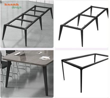 Bàn họp chân sắt mặt gỗ bo góc hiện đại - BHS 018