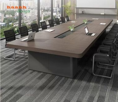 Bàn họp gỗ công nghiệp 4m có hộp kết nối - PHH 017