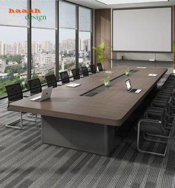 Bàn họp gỗ công nghiệp 4m có hộp kết nối - PHH 017