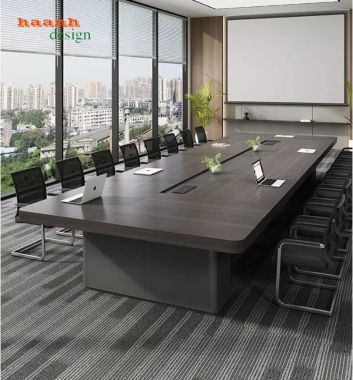Bàn họp gỗ công nghiệp 4m có hộp kết nối - PHH 017