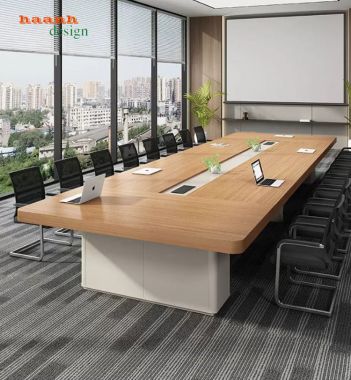 Bàn họp gỗ công nghiệp 4m có hộp kết nối - PHH 017