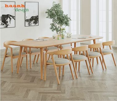 Bàn họp gỗ tự nhiên dáng dài bo góc hiện đại - HPP 018